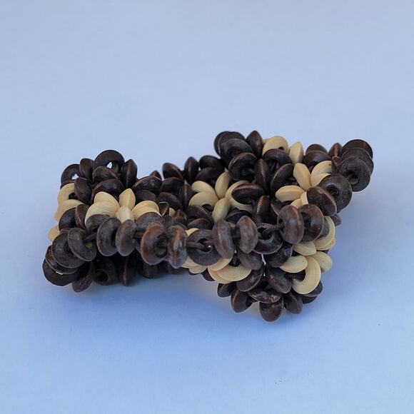 Vintage wood bead bracelet floral stretch 70s boho natural hippie style - Picture 8 of 10